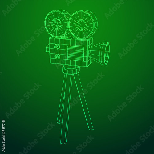 Polygonal camera projector. Movie time. Show film cinema festival concept.