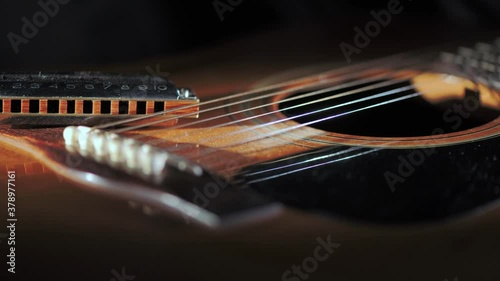 Acoustic guitar with country blues harmonica