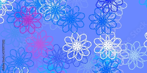 Light Blue, Red vector doodle texture with flowers.
