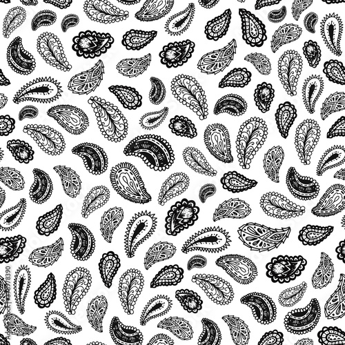 Black and white paisley seamless vector pattern