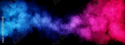 Abstract image of Fog or smoke with red and blue lighting effect in black background.