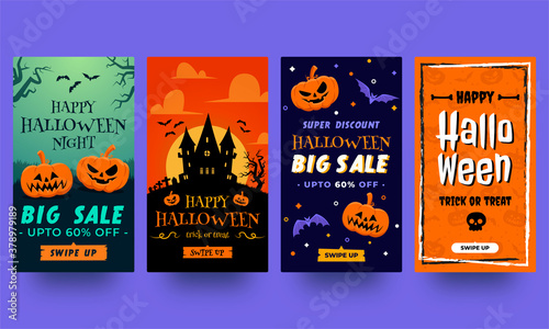 Halloween instagram stories collection. Templates in flat design