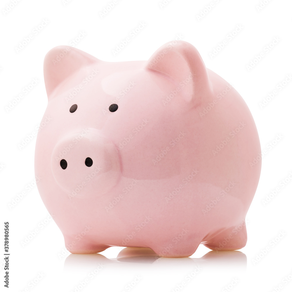 Pink ceramic piggy bank isolated on white background Pink ceramic piggy bank isolated on white background
