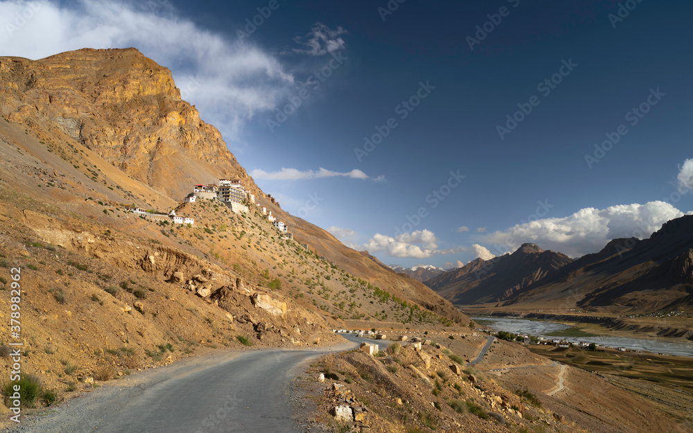 Key monastery flanked by Himalayas and Spiti river, Himachal Pradesh, India. Key monastery flanked by Himalayas and Spiti river, Himachal Pradesh, India.