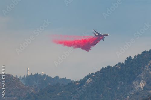 DC-10 Tanker making a Phos-Chek drop in front of Mt. Wilson