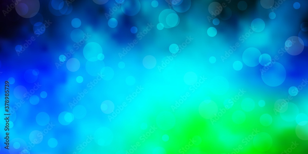 Light Blue, Green vector backdrop with dots. Glitter abstract illustration with colorful drops. Design for your commercials.