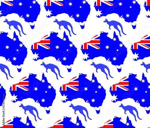 Seamless pattern of the Australian flag and kangaroo