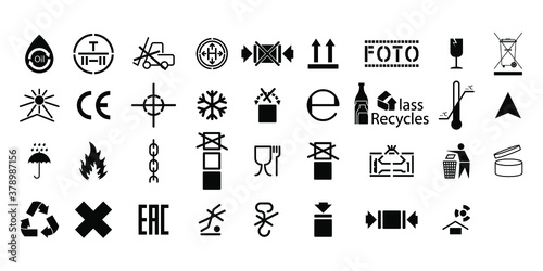 Set Collection Black Packaging Icons Signs Vector Design Elements