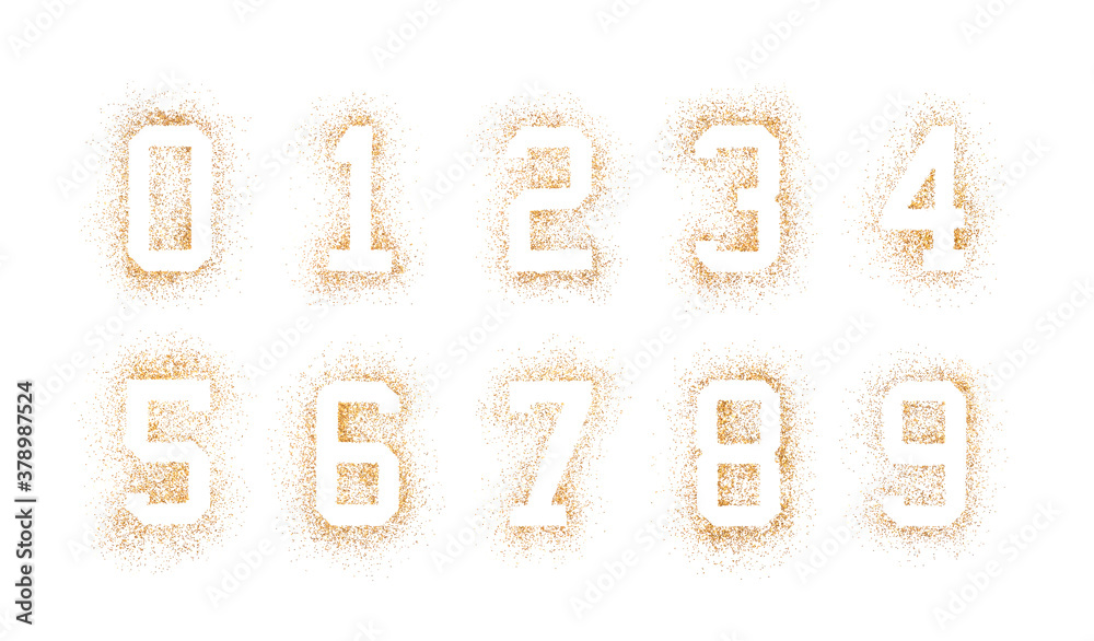 Golden numbers made of glitter isolated on white background Golden numbers made of glitter isolated on white background