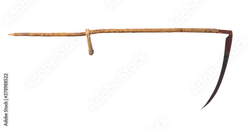 Fototapeta rural old scythe isolated on white background