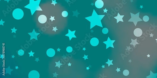 Light Blue, Green vector pattern with circles, stars. Abstract design in gradient style with bubbles, stars. Pattern for trendy fabric, wallpapers.