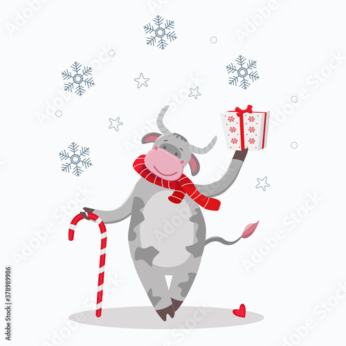 Chinese New year 2021 greeting card with bull