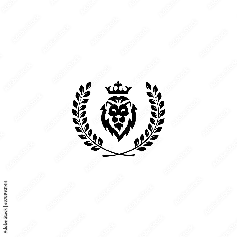 Fototapeta premium Lion King Logo Lion head and crown with laurel wreath vector.