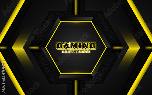 Abstract futuristic black and yellow gaming background with modern esport shapes. Vector design template technology concept can use element game banner, sport poster, cyber wallpaper, web, advertising