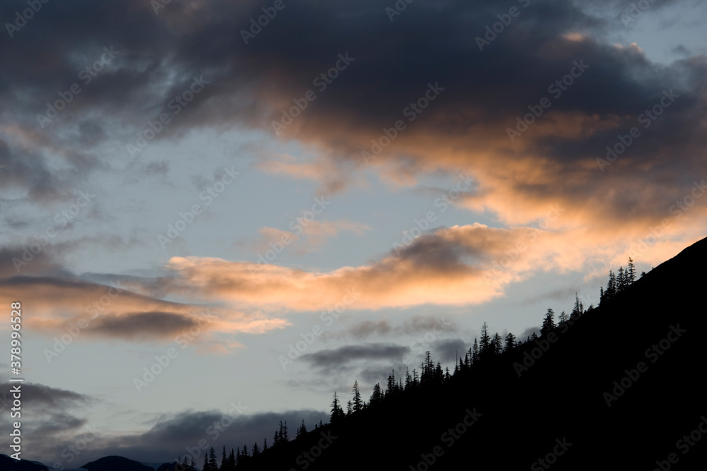 Sunset Lights Clouds above Endicott Arm, Alaska