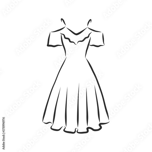 Sketches collection of women s dresses. Hand drawn vector illustration. Black outline drawing isolated on white background women s dress  vector sketch illustration