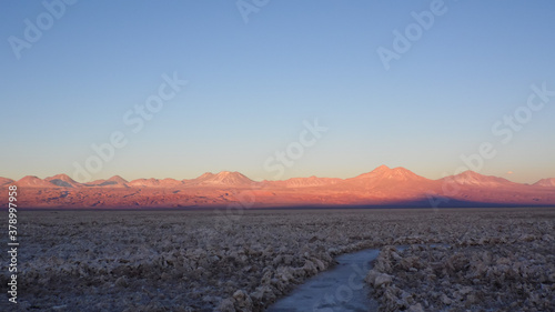 Sunset over Atacama Salt Flat in the north of Chile