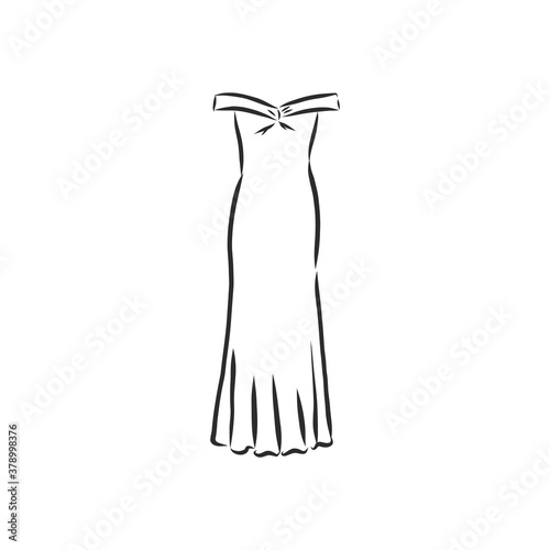 Sketches collection of women's dresses. Hand drawn vector illustration. Black outline drawing isolated on white background women's dress, vector sketch illustration