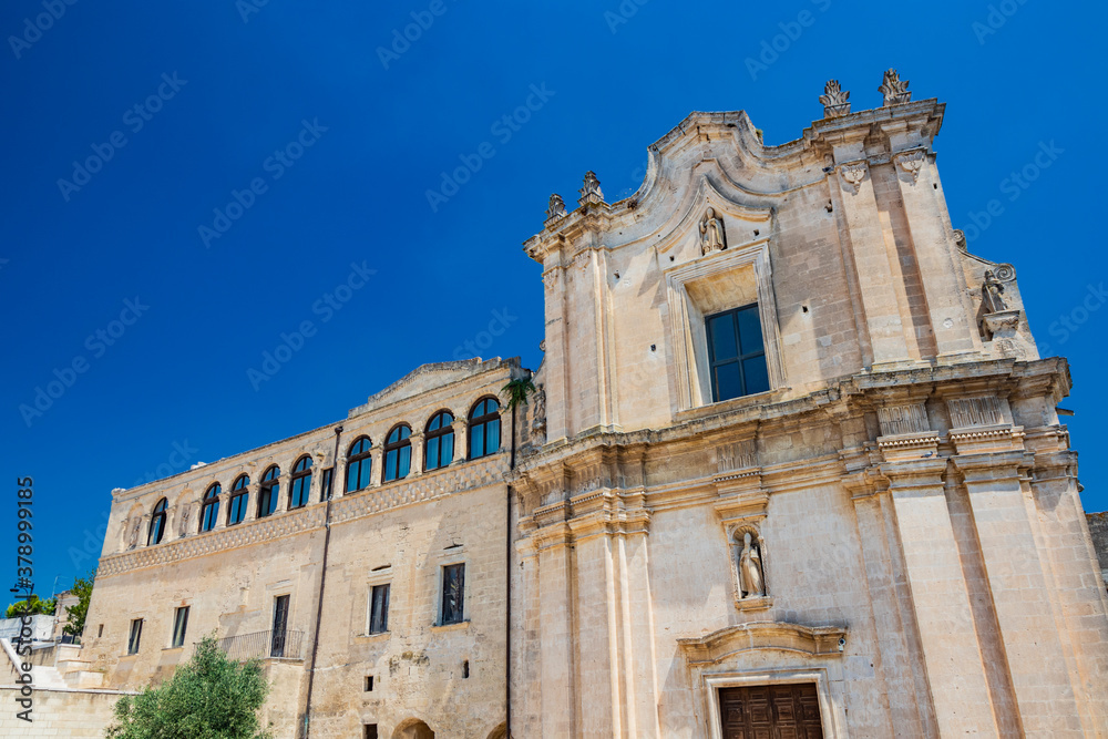 Matera, Basilicata, Italy - The church and convent of Sant'Agostino, in the Sasso Barisano, built on the ancient rupestrian crypt of San Giuliano.