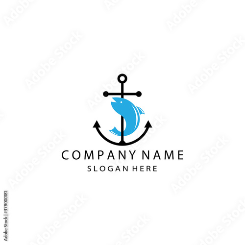creative sea fish logo illustration anchor color vector design template