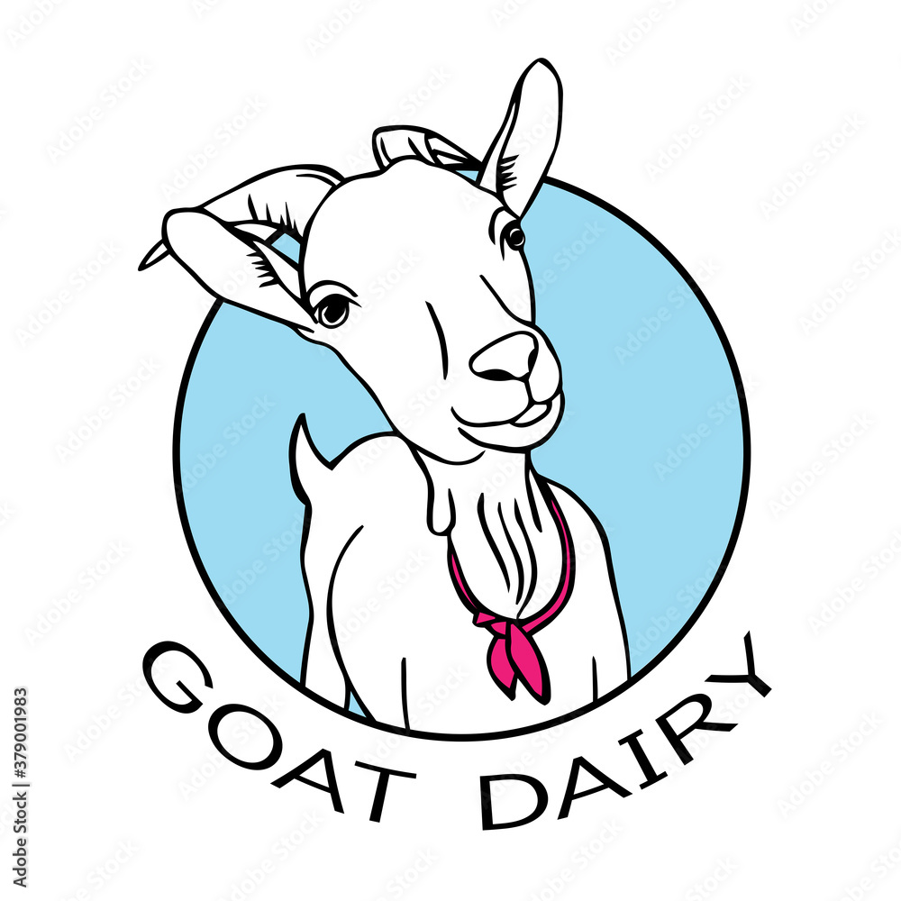 Vector sketch of a goat in blue circle on white background. Hand drawn outline illustration. Isolated image. Can be used as logo or icon for dairy store, farm, dairy shop. Vector sketch of a goat in blue circle on white background. Hand drawn outline illustration. Isolated image. Can be used as logo or icon for dairy store, farm, dairy shop.