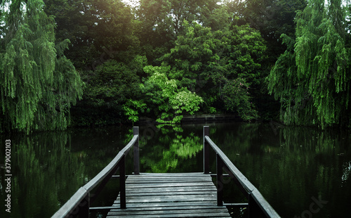 beautyful pond with wood shore for relax landscape