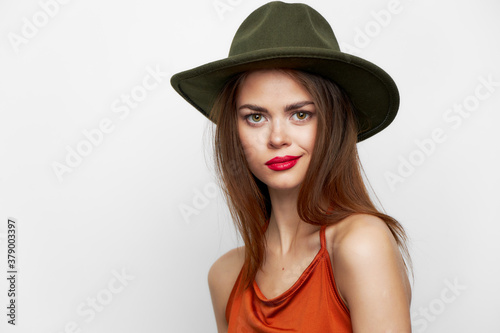 Smiling woman in hat red lips Sensual look elegant style  © SHOTPRIME STUDIO