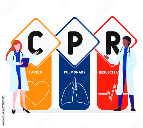 Flat design with people. CPR  - Cardiopulmonary Resuscitation  acronym, medical concept. Vector illustration for website banner, marketing materials, business presentation, online advertising