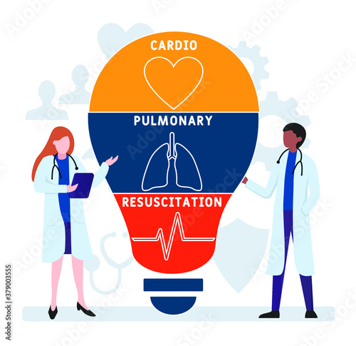 Flat design with people. CPR  - Cardiopulmonary Resuscitation  acronym, medical concept. Vector illustration for website banner, marketing materials, business presentation, online advertising