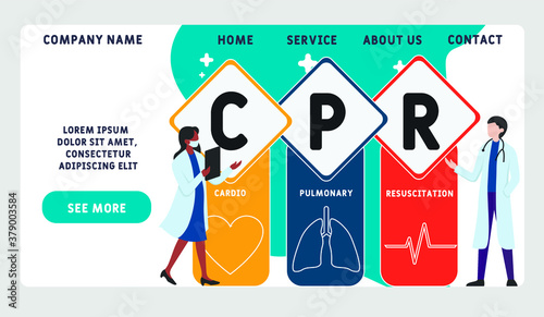 Vector website design template . CPR  - Cardiopulmonary Resuscitation, acronym medical concept. illustration for website banner, marketing materials, business presentation, online advertising.