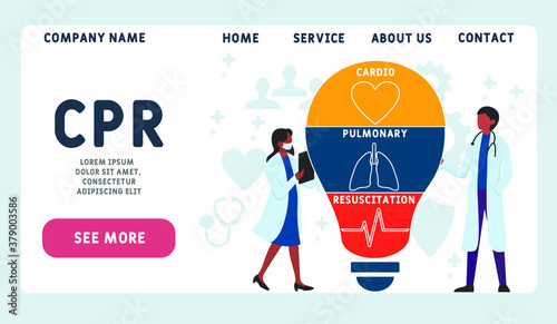 Vector website design template . CPR  - Cardiopulmonary Resuscitation, acronym medical concept. illustration for website banner, marketing materials, business presentation, online advertising.