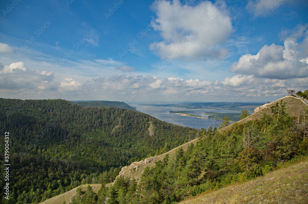 Naklejka premium View of the Volga river from the top of Strelnaya mountain, Zhigulevskie mountains.