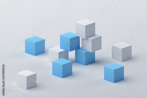 Abstract 3d render, geometric composition, modern background design with cubes