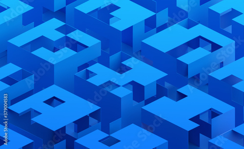 Abstract 3d render  blue geometric background design