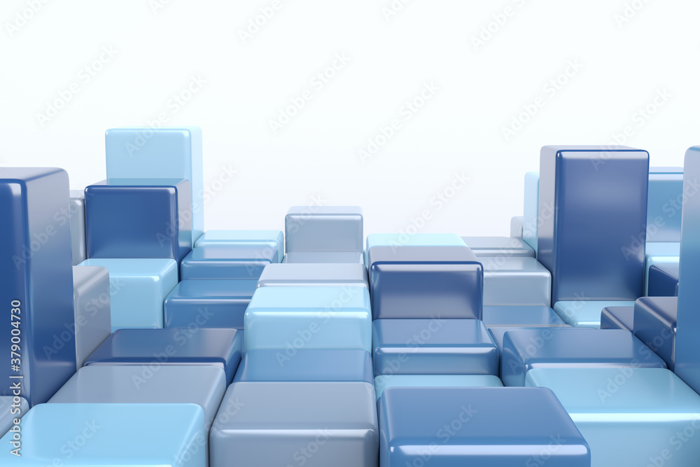 Abstract 3d render, geometric composition, background design with blue cubes Abstract 3d render, geometric composition, background design with blue cubes