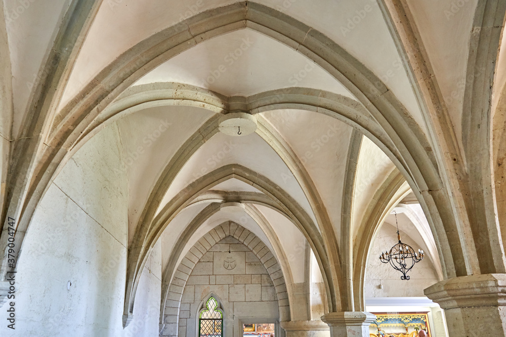 Arch ceiling and interior of the church
