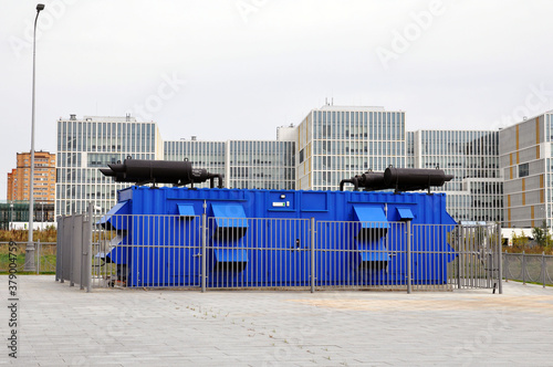 Stationary diesel generator for emergency power supply.