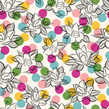 Magnolia bush floral with confetti polka dots. Vector repeat. Great for wrapping, scrapbooking, gift, apparel, wedding, invitations.