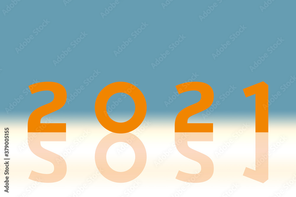 2021 text in tangerine color reflected on white and delphinium blue background,vector illustration 2021 text in tangerine color reflected on white and delphinium blue background,vector illustration