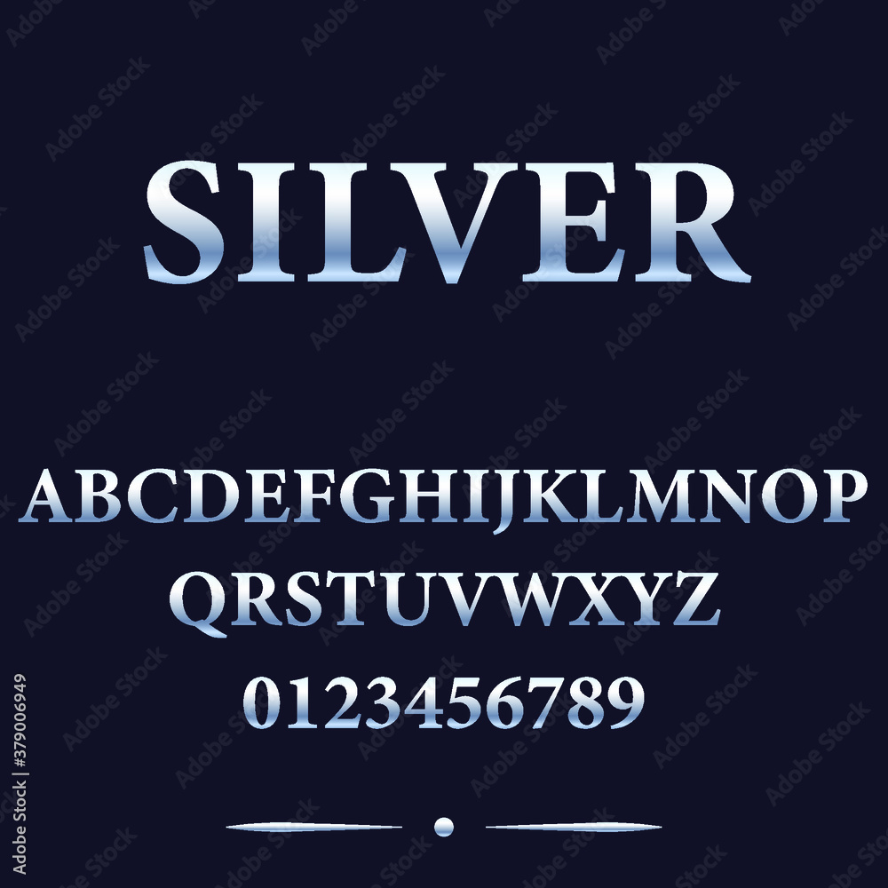 Silver letters of the Latin alphabet. Cast Metal Letters. 
