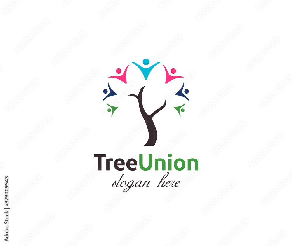 tree with people. vector logo icon teamwork and cooperation sign Stock ...