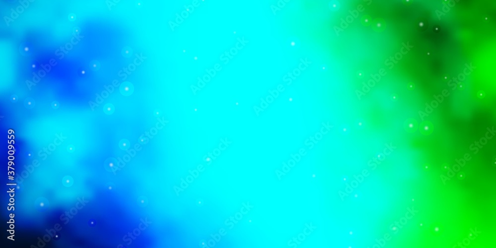 Light Blue, Green vector template with neon stars. Shining colorful illustration with small and big stars. Design for your business promotion.