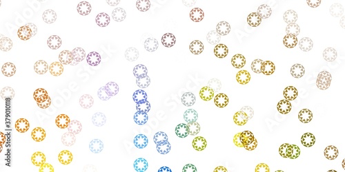 Light blue, yellow vector background with bubbles.
