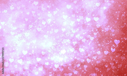 festive magical shining red white magical sparkling background with many hearts and shining stars. background for valentine's day, birthday, christmas
