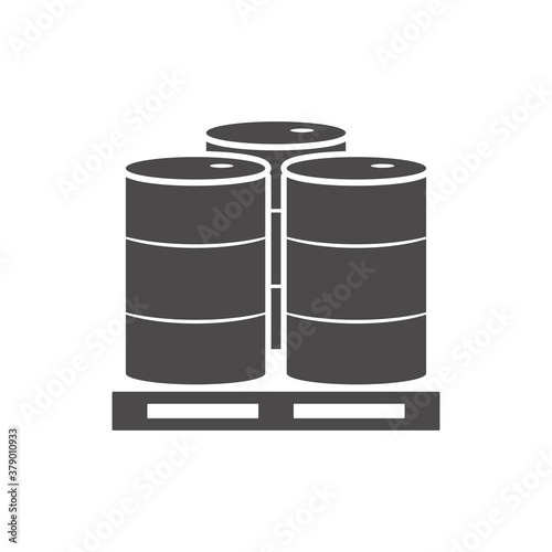 Metal barrels on a pallet icon in flat style.Vector illustration.	
