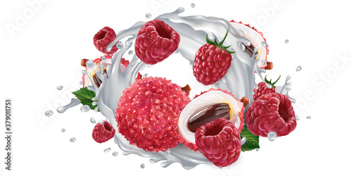 Lychee and raspberries and a splash of milk or yogurt.