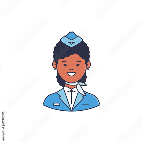 stewardess avatar Icon of Flight attendant african american curvy hair ethnic female