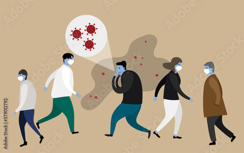 airborne viral propagation illustration. Covid19