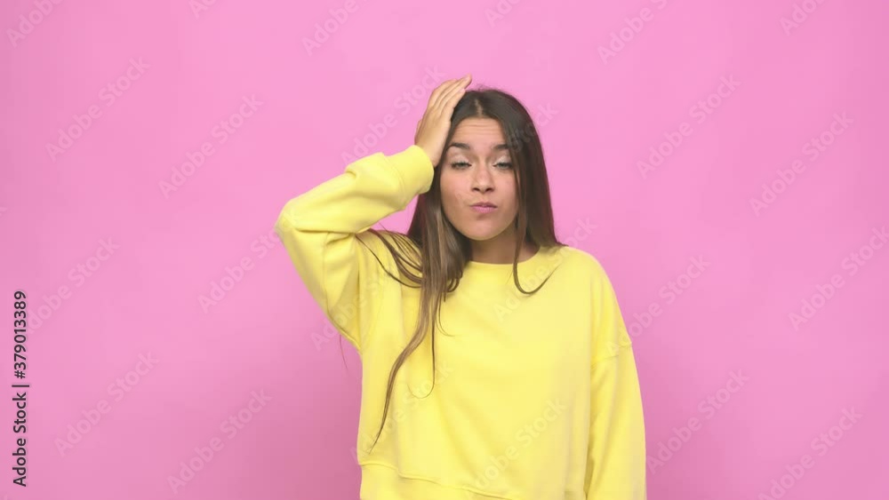 Young cute woman being shocked, she has remembered important meeting