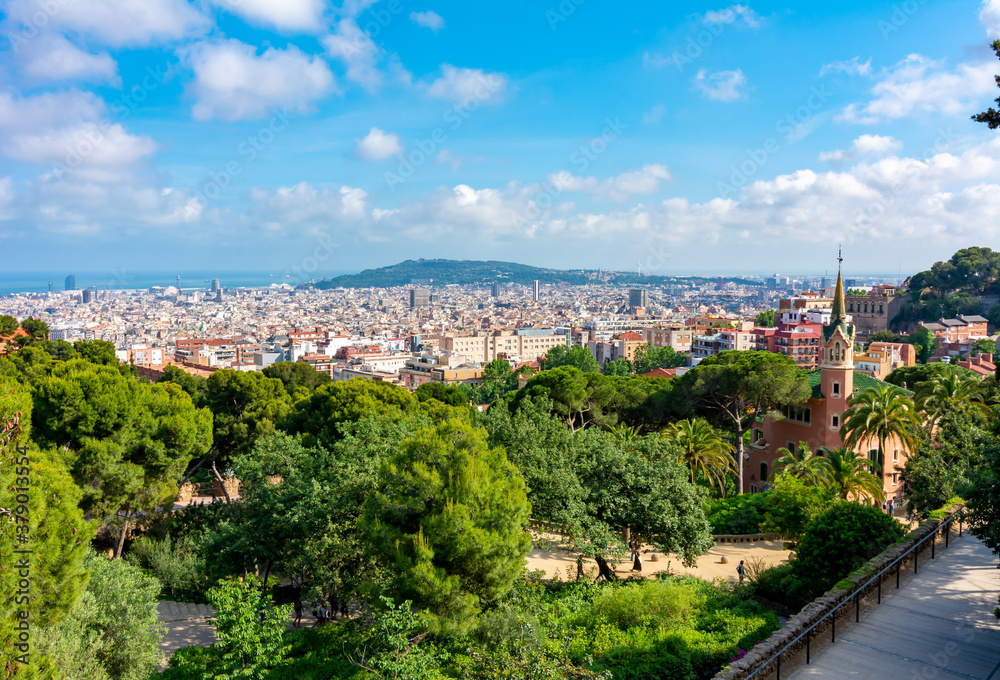 Barcelona cityscape seen from Guell park, Spain